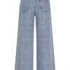 Jeans de pernera ancha con cinturón de lazo en azul claro lavado