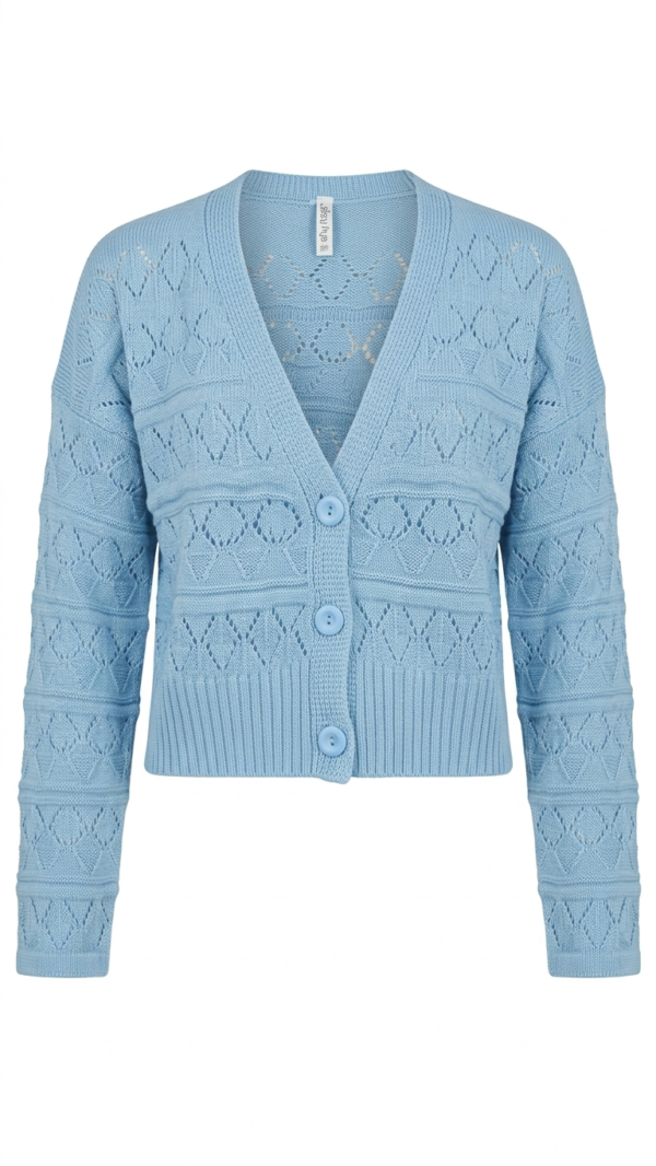 Cardigan Blue Crochet: Delicadeza y Estilo Romántico