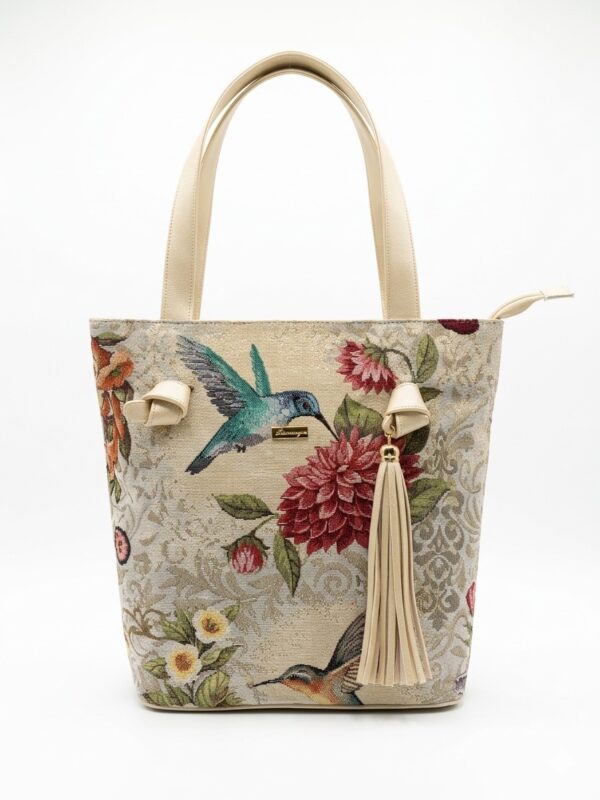 Bolso Tote Presency: Elegancia Floral y Colibrí