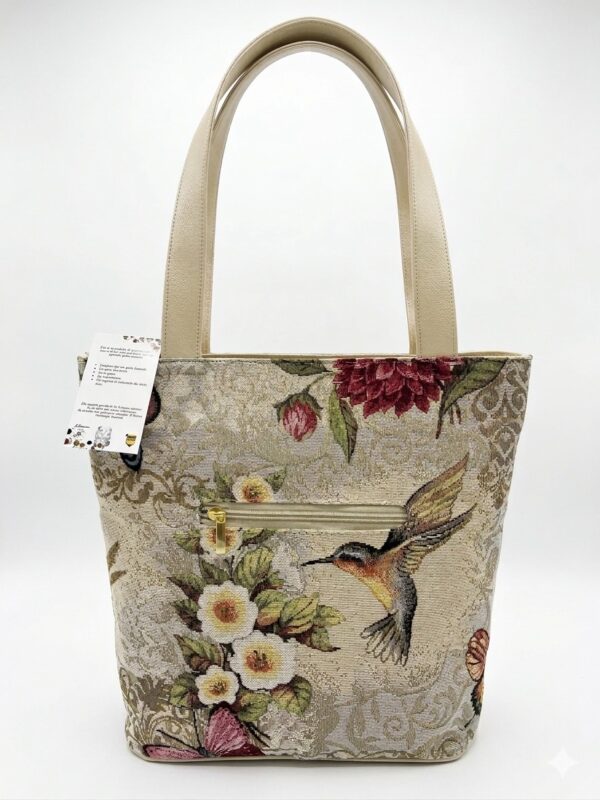 Bolso Tote Presency: Elegancia Floral y Colibrí