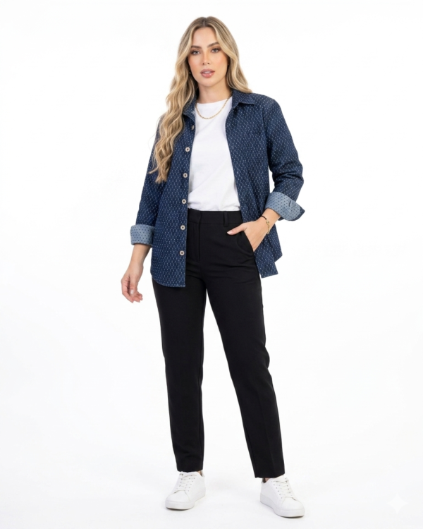 Chaqueta Denim de Botones - Fit Oversize - Micropunto