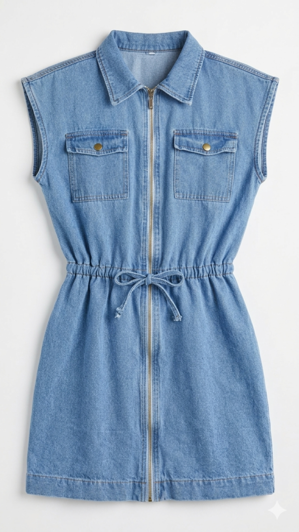 Vestido Denim "Utility" - Sin Mangas con Cierre Frontal