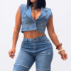 Set Denim Urbano: Chaleco Crop & Bermuda Distressed