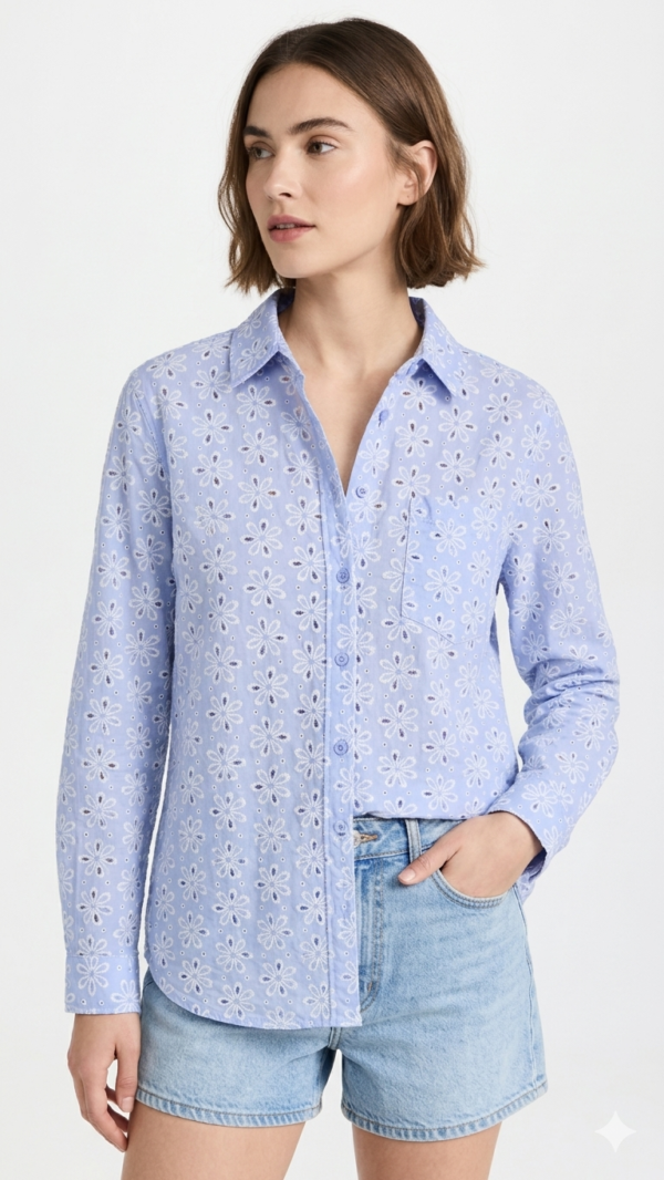 Camisa en Broderie Floral – Azul Cielo