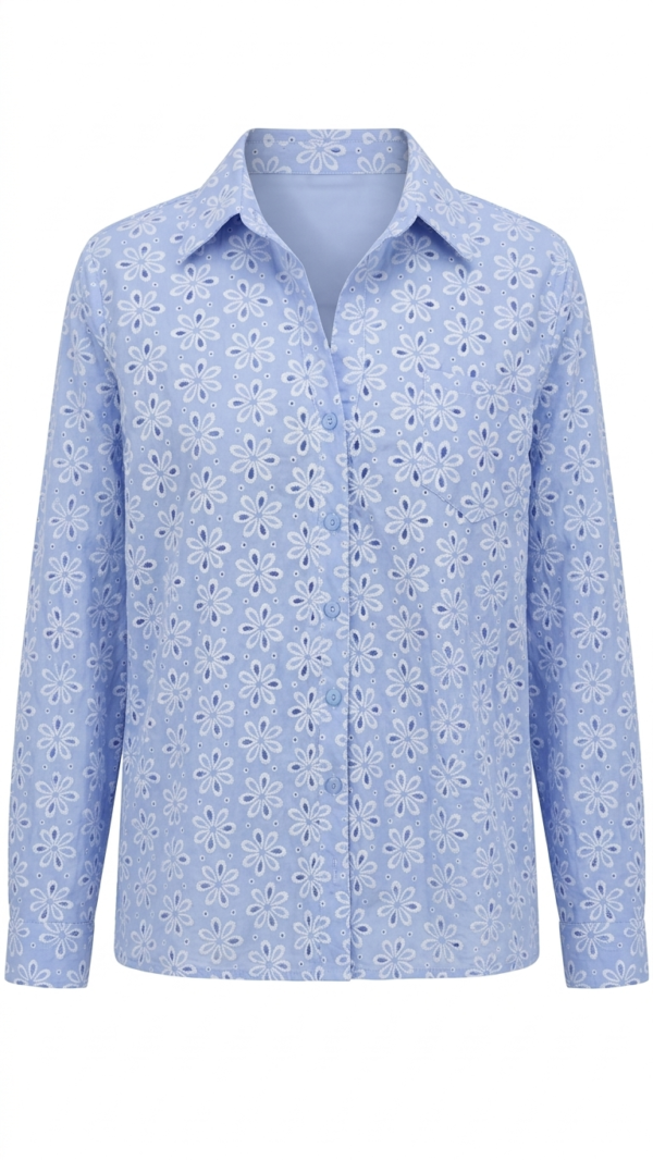 Camisa en Broderie Floral – Azul Cielo