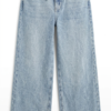 Jeans de pernera ancha con cinturón de lazo en azul claro lavado