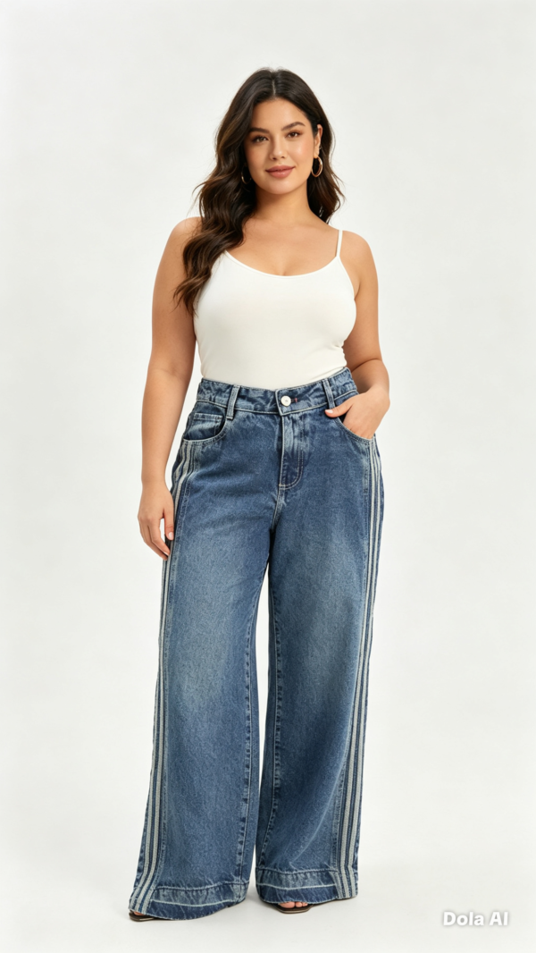 Jean Wide Leg con Rayas Laterales – Azul Medio