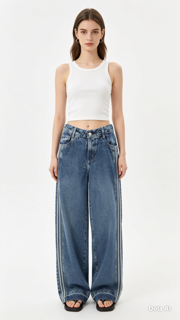 Jean Wide Leg con Rayas Laterales – Azul Medio