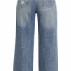 Jean Wide Leg con Cinturón de Encaje y Detalles Distressed