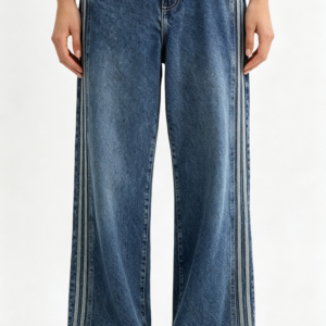Jean Wide Leg con Rayas Laterales – Azul Medio