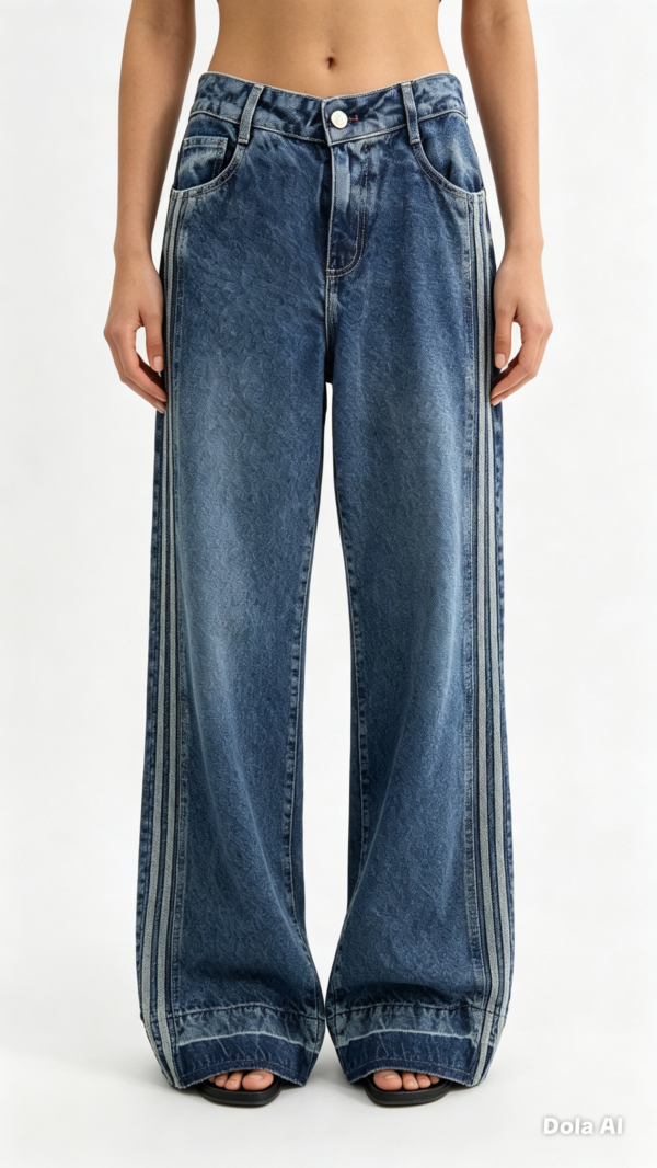 Jean Wide Leg con Rayas Laterales – Azul Medio