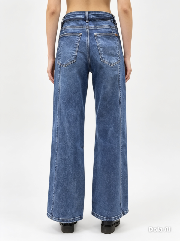 Jeans  De Tiro Alto Con Lazo y Corte Ancho- Azul Clasico