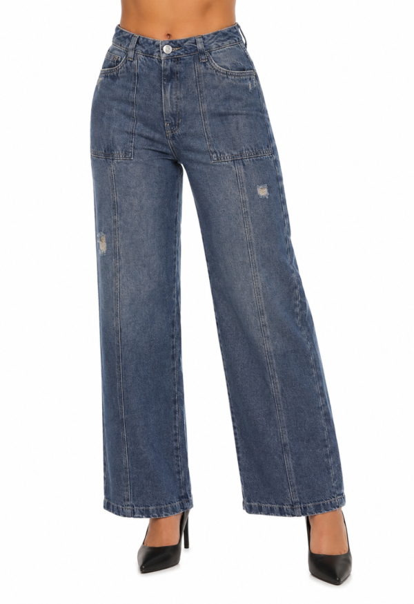 Jean Wide Leg Bloo – Azul Medio Utilitario