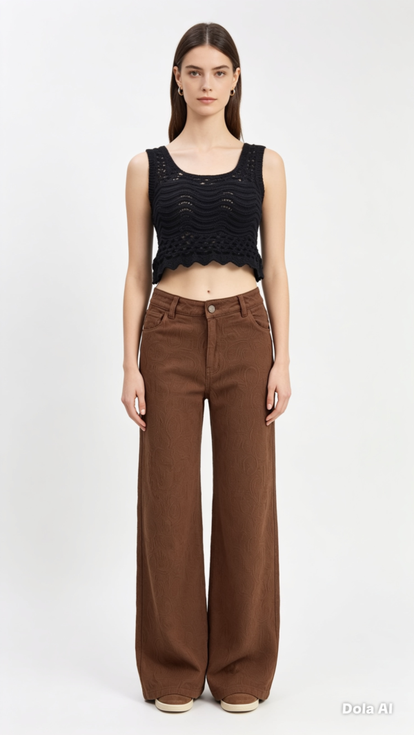 Jean Karoshe Textured Wide Leg – Marrón Café