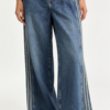 Jean Wide Leg con Rayas Laterales – Azul Medio