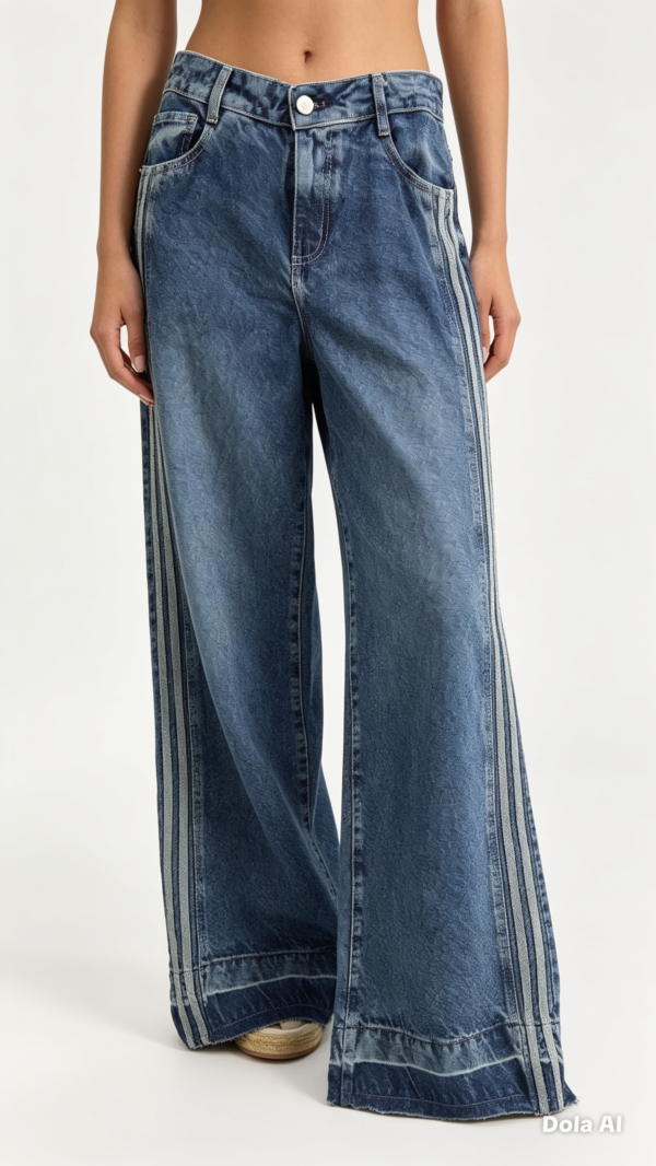 Jean Wide Leg con Rayas Laterales – Azul Medio
