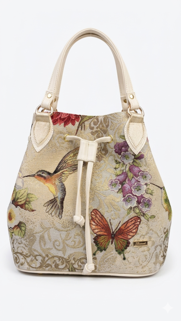 Bolso Tote "Artistic Jacquard Colibri" con Cierre de Cordón