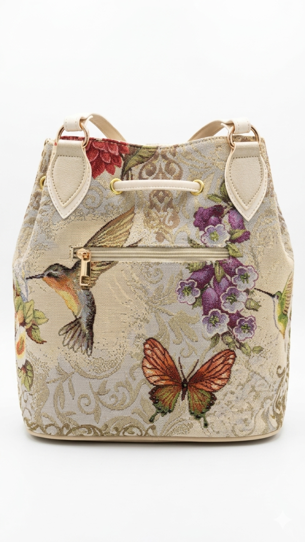 Bolso Tote "Artistic Jacquard Colibri" con Cierre de Cordón