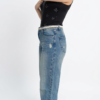 Jean Wide Leg con Cinturón de Encaje y Detalles Distressed
