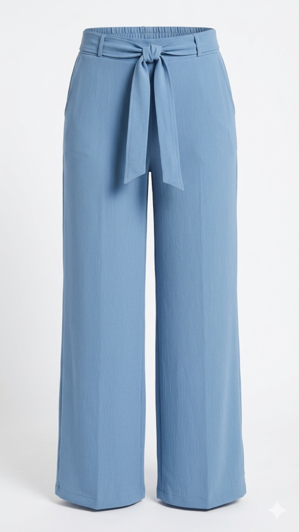 Pantalón Fluido con Cintura Ajustable y Lazo – Azul Petróleo