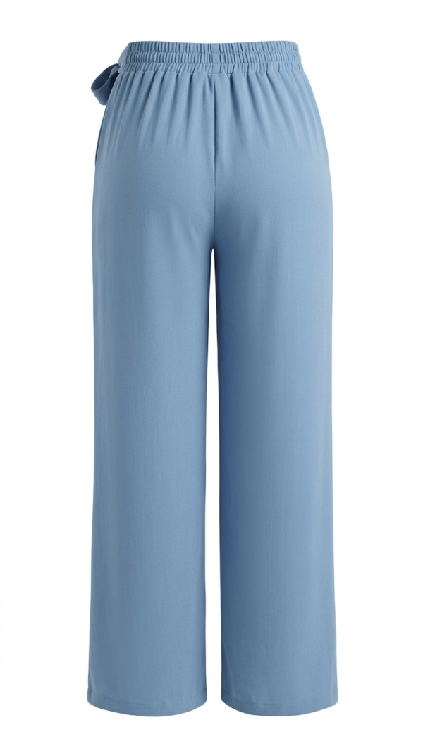 Pantalón Fluido con Cintura Ajustable y Lazo – Azul Petróleo