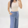 Pantalón Fluido con Cintura Ajustable y Lazo – Azul Petróleo