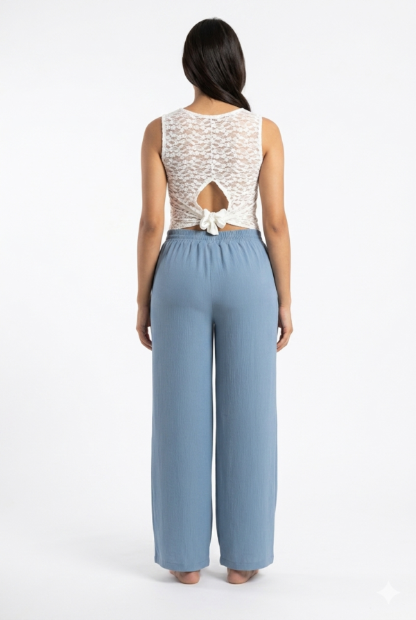 Pantalón Fluido con Cintura Ajustable y Lazo – Azul Petróleo