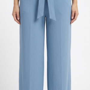 Pantalón Fluido con Cintura Ajustable y Lazo – Azul Petróleo