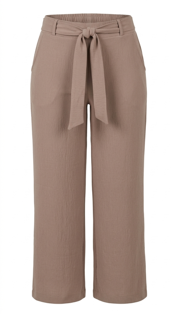 Pantalón Fluido con Cintura Ajustable y Lazo – Marron topo
