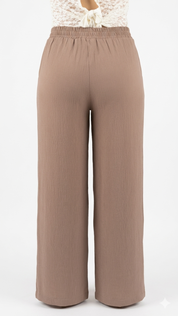 Pantalón Fluido con Cintura Ajustable y Lazo – Marron topo