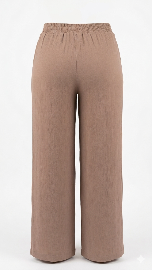 Pantalón Fluido con Cintura Ajustable y Lazo – Marron topo