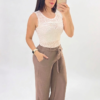 Pantalón Fluido con Cintura Ajustable y Lazo – Marron topo