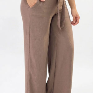 Pantalón Fluido con Cintura Ajustable y Lazo – Marron topo