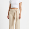 Pantalón Fluido con Cintura Ajustable y Lazo – Beige