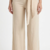 Pantalón Fluido con Cintura Ajustable y Lazo – Beige