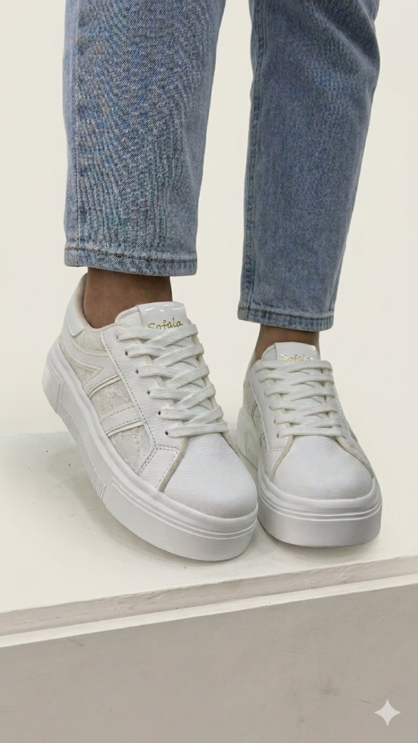 Tenis Chunky Sofala Off-White con Detalles en Encaje