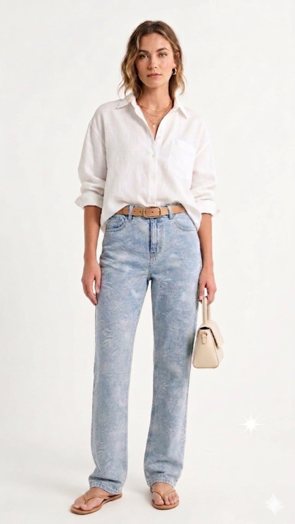Jean Straight Ushuaia Floral – Denim Celeste Ácido