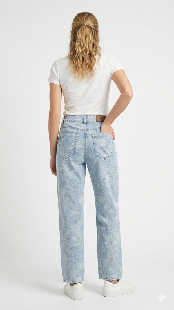 Jean Straight Ushuaia Floral – Denim Celeste Ácido