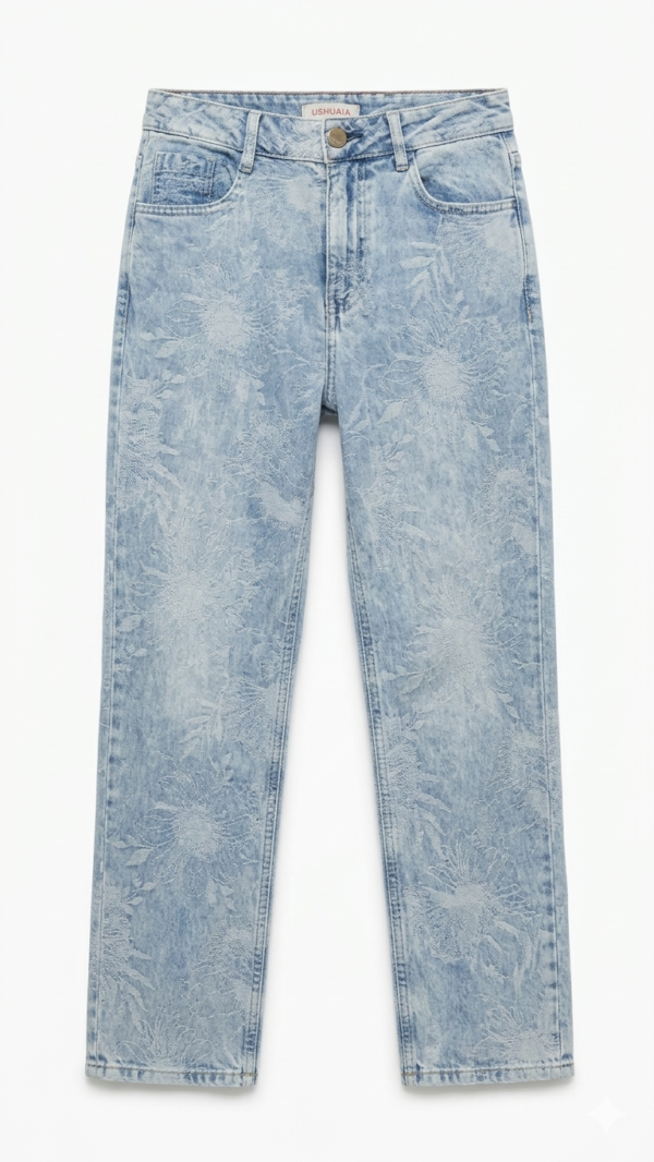 Jean Straight Ushuaia Floral – Denim Celeste Ácido