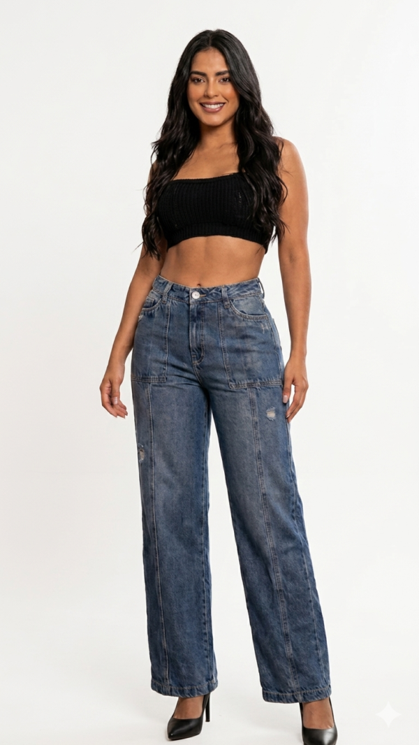 Jean Wide Leg Bloo – Azul Medio Utilitario