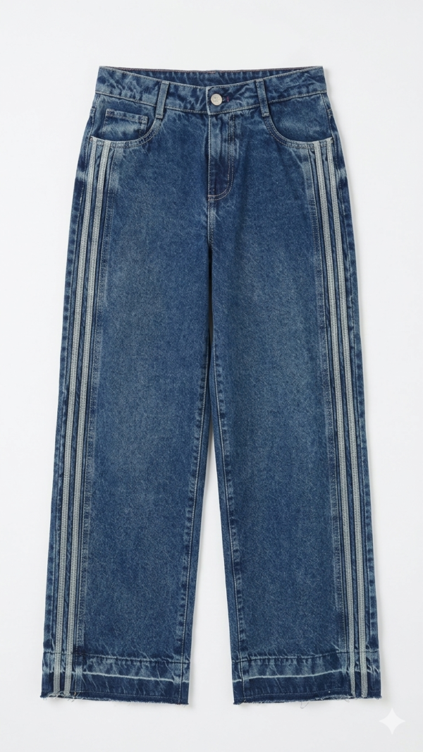 Jean Wide Leg con Rayas Laterales – Azul Medio