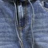 Jeans  De Tiro Alto Con Lazo y Corte Ancho- Azul Clasico