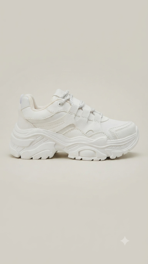 Tenis Chunkys Blancos con Detalles Metalizados y Agujetas Bicolor
