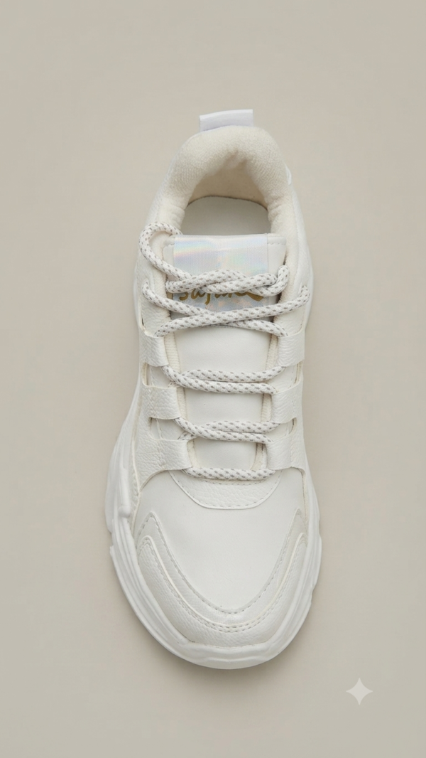 Tenis Chunkys Blancos con Detalles Metalizados y Agujetas Bicolor