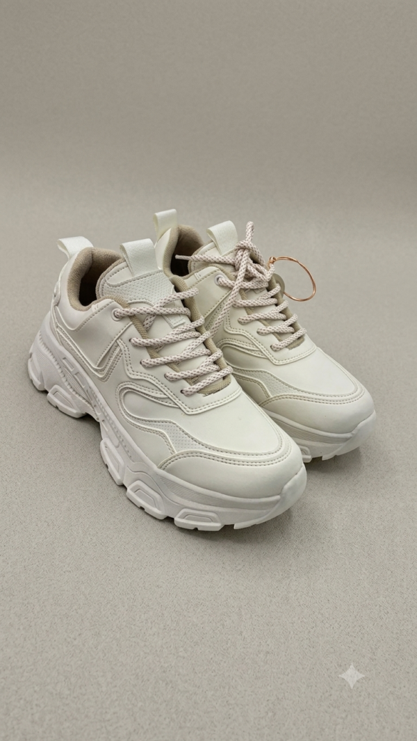Tenis Chunkys Tono Crema con Diseño de Capas y Agujetas Tejidas