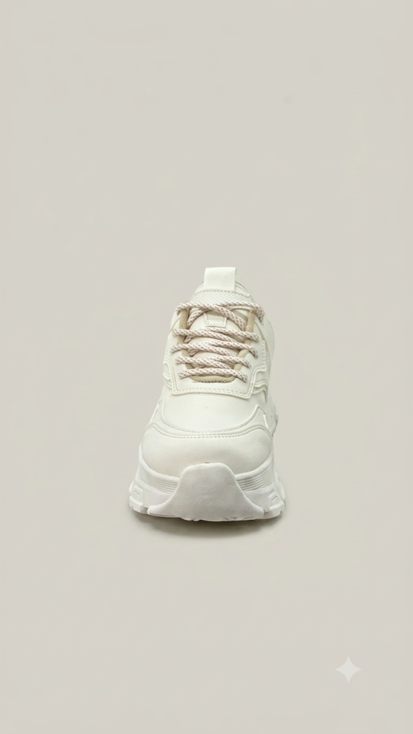 Tenis Chunkys Tono Crema con Diseño de Capas y Agujetas Tejidas