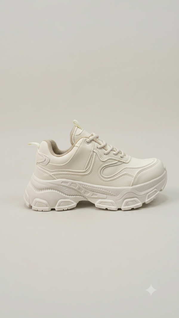 Tenis Chunkys Tono Crema con Diseño de Capas y Agujetas Tejidas