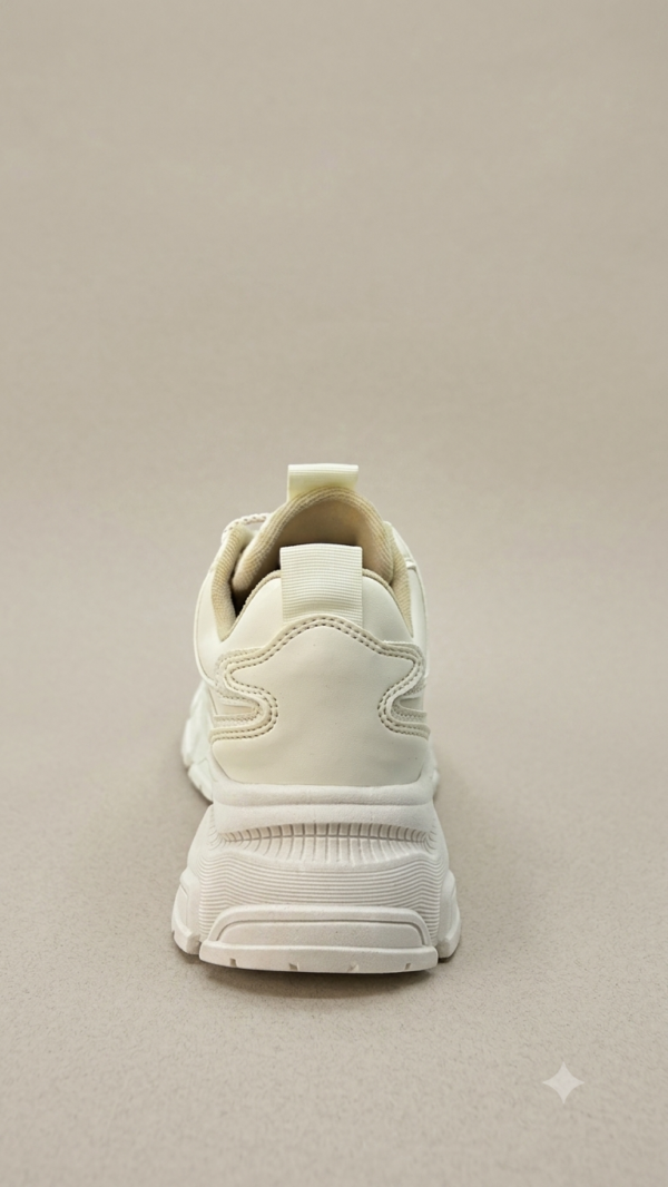 Tenis Chunkys Tono Crema con Diseño de Capas y Agujetas Tejidas
